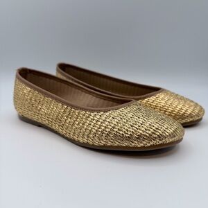 Steve Madden “Merlot” Gold Raffia Flats